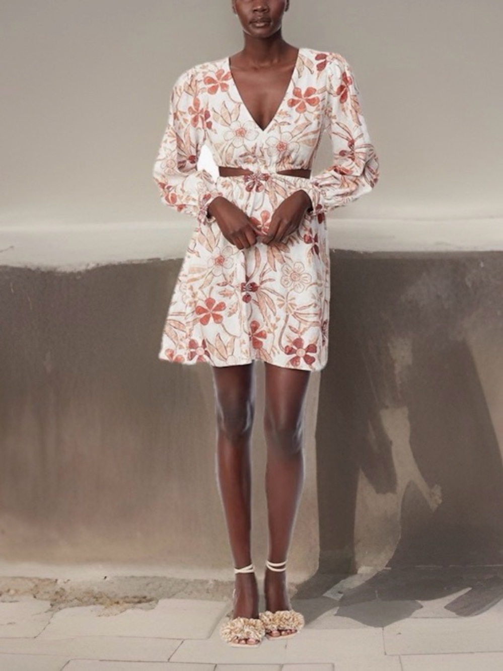 NWT Sam Edelman Women's Emely V-Neck Cutout Waist Mini Dress - White Sand - M